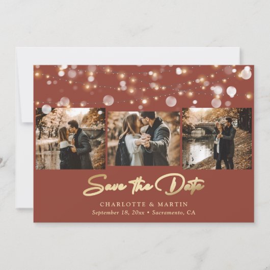 Terracotta and Gold Wedding 4 Foto Save the Date (Voorkant)