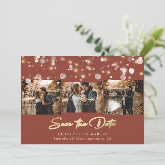 Terracotta and Gold Wedding 4 Foto Save the Date (Staand voorkant)