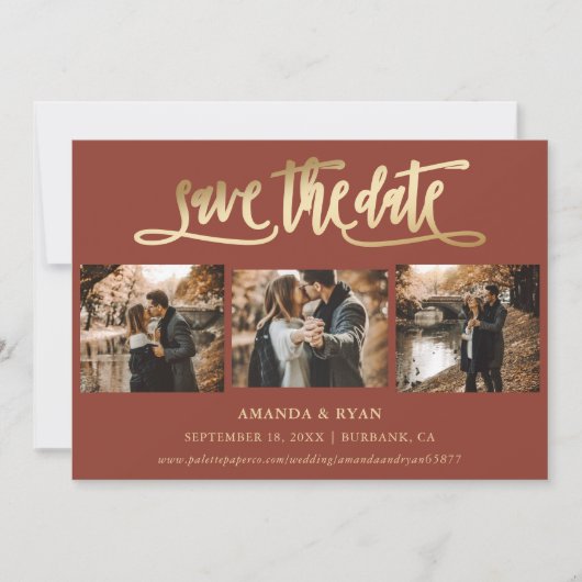 Terracotta and Gold Wedding 4 Foto Save the Date (Voorkant)