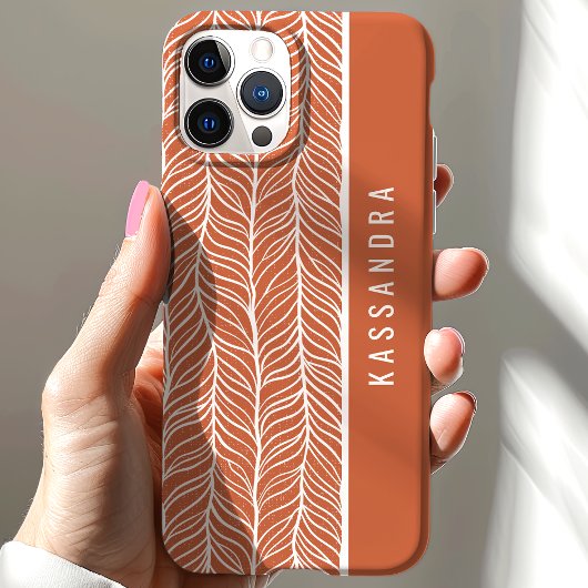 Terracotta And White Herringbone Personalized Name Case-Mate iPhone Case