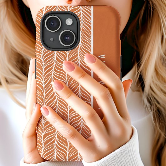 Terracotta And White Herringbone Personalized Name Case-Mate iPhone Case