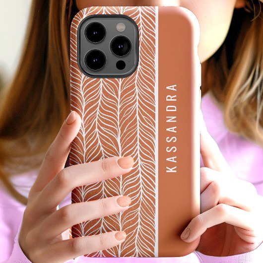 Terracotta And White Herringbone Personalized Name Case-Mate iPhone Case