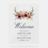 Terracotta Antlers Floral Wedding Welcome Acryl Bord (Voorkant)