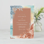 Terracotta Aqua Pampas Eucalyptus Bruiloft Kaart (Staand voorkant)