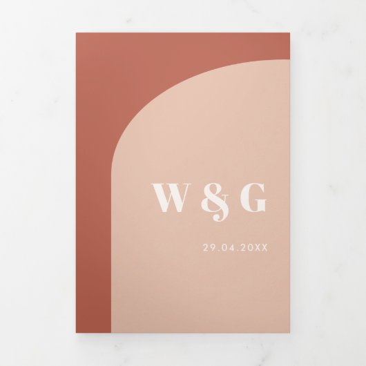 Terracotta arch, allemaal op één huwelijksuitnodig drieluik uitnodiging (Cover)