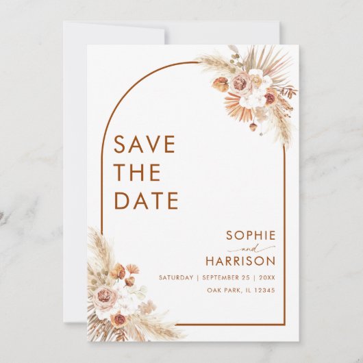 Terracotta Arch Boho Pampas grass Save the Date Kaart (Voorkant)