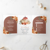 Terracotta Arch Earthy Floral Pumpkin Wedding Drieluik Uitnodiging (Binnen)