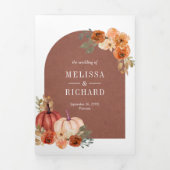 Terracotta Arch Earthy Floral Pumpkin Wedding Drieluik Uitnodiging (Cover)