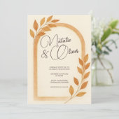 Terracotta Arch Fall verlaat bruiloft uitnodiging (Staand voorkant)