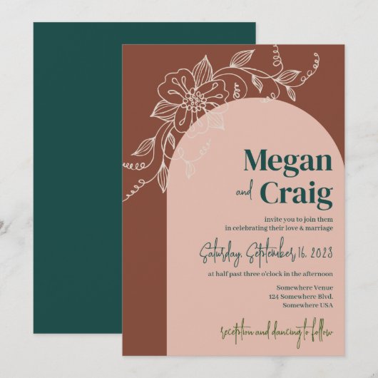 Terracotta Arch Floral Boho Rustic Wedding Invite Kaart (Voorkant / Achterkant)