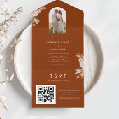 Terracotta Arch Foto Pampas Grass Floral Wedding All In One Uitnodiging