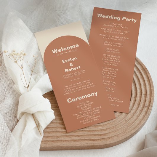 Terracotta Arch Minimalist Elegant Formal Wedding Programmakaart