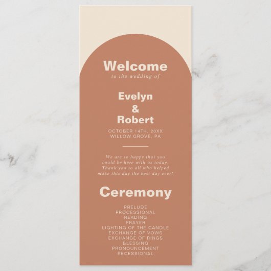 Terracotta Arch Minimalist Elegant Formal Wedding Programmakaart (Voorkant)