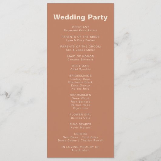 Terracotta Arch Minimalist Elegant Formal Wedding Programmakaart (Achterkant)