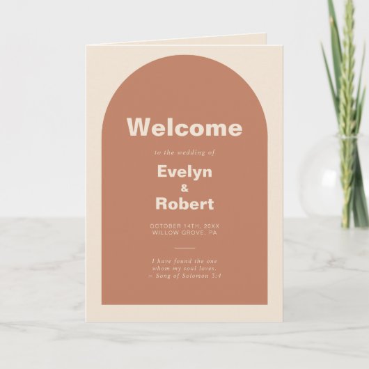 Terracotta Arch Minimalist Formal Folded Wedding Programma (Voorkant)