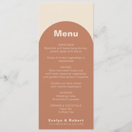 Terracotta Arch Minimalist Formal Wedding Menu (Voorkant)