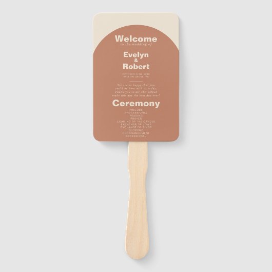 Terracotta Arch Minimalist Formal Wedding Programm Handwaaier (Voorkant)