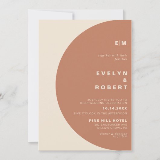 Terracotta Arch Minimalist Initiaal Wedding Kaart (Voorkant)