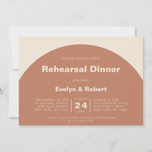 Terracotta Arch Minimalist Rehearsal Dinner Kaart (Voorkant)