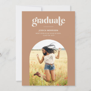Terracotta Arch Modern Typography Graduation Party Kaart