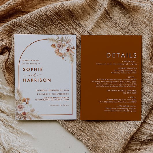 Terracotta Arch pampas grass in één bruiloft Kaart