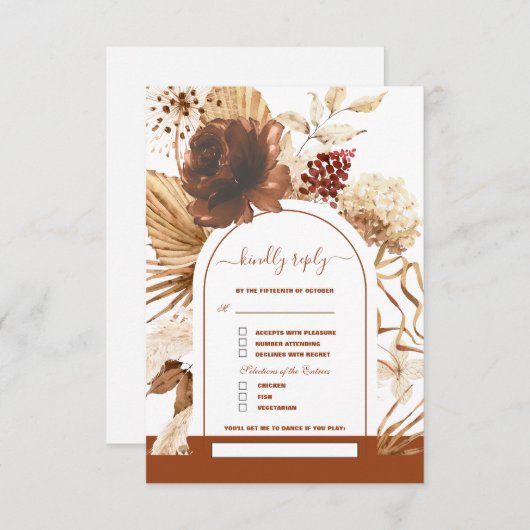 Terracotta Arch Pampas Grass Song Aanvraag Bruilof RSVP Kaartje (Voorkant / Achterkant)