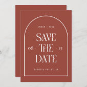 Terracotta Arch Retro Minimalist Modern Font Save The Date (Voorkant / Achterkant)