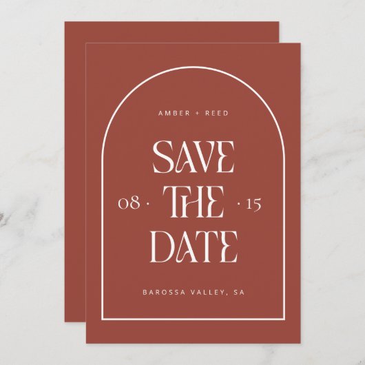 Terracotta Arch Retro Minimalist Modern Font Save The Date (Voorkant / Achterkant)