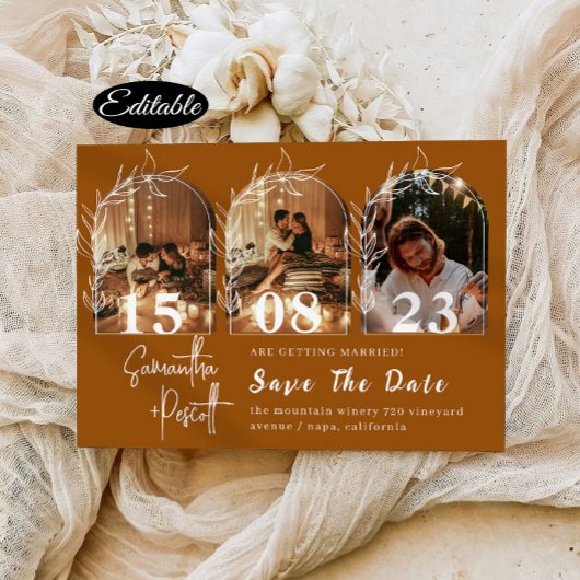 Terracotta Arch Save the Date Photo Collage Kaart