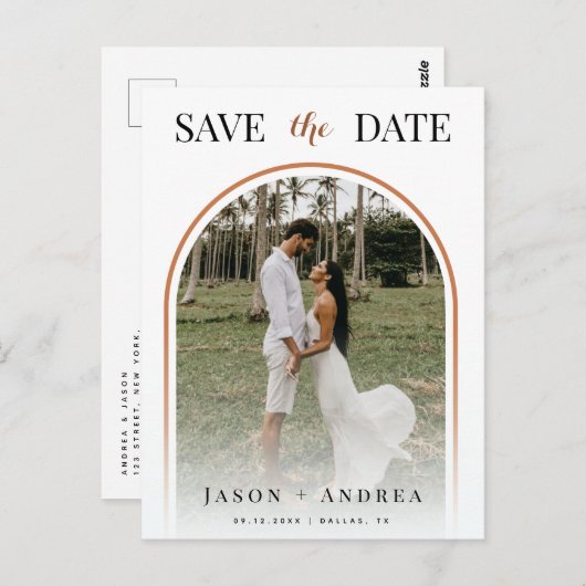 Terracotta Arch Tropical Photo Herfst Save the Dat Briefkaart (Voorkant / Achterkant)
