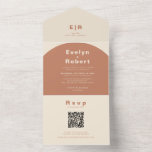 Terracotta Arch Wedding All In One Uitnodiging<br><div class="desc">Deze terracotta bootbruiloft is perfect voor een klassieke bruiloft. Het ontwerp kenmerkt een elegante doopvont op een terracotta achtergrond om uw gebeurtenis te belichamen.</div>