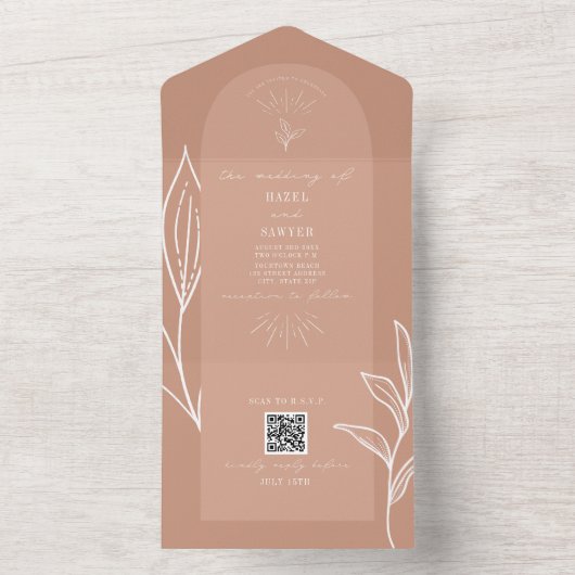 Terracotta Arch Wedding QR Code RSVP All In One Uitnodiging (Binnen)