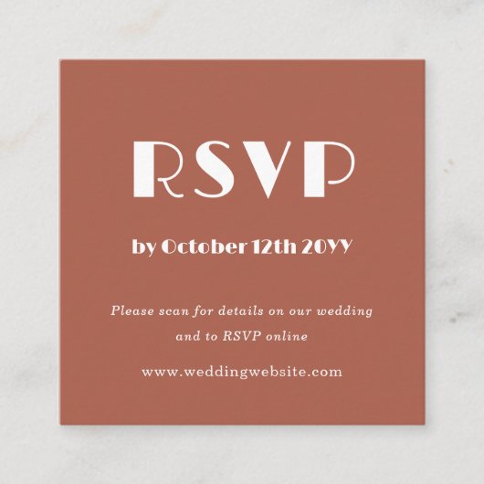 Terracotta art deco | QR-code | Bruiloft RSVP Informatiekaartje (Voorkant)