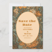 Terracotta Art Nouveau Bruiloftsbloemstuk Save The Date (Voorkant)