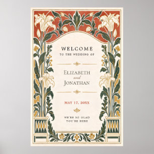 Terracotta Art Nouveau Lelie Bruiloft Welkom Bord Poster