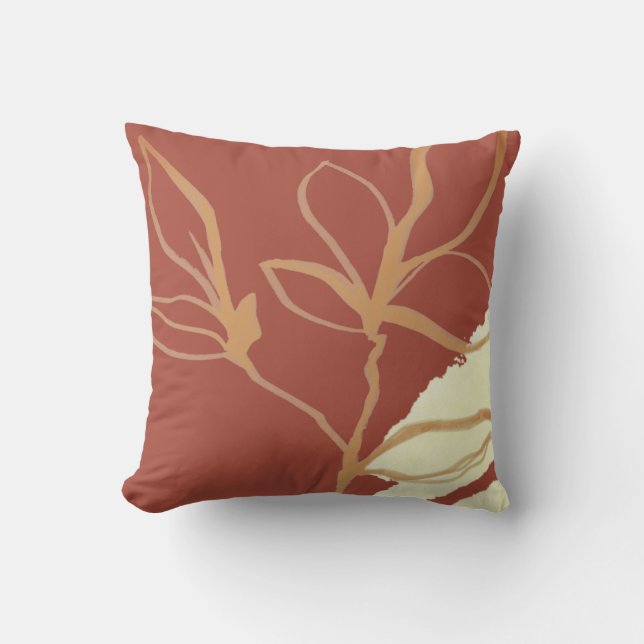 Terracotta Artistic Waterverf Leaf Design Throw P Kussen (Voorkant)