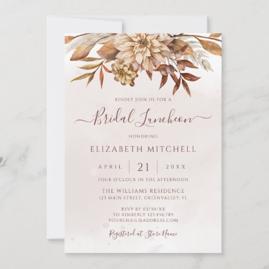 Terracotta Autumn Floral Boho Herfst Bridal Lunche Kaart (Voorkant)