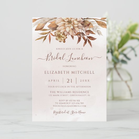 Terracotta Autumn Floral Boho Herfst Bridal Lunche Kaart (Staand voorkant)