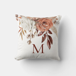 Terracotta Autumn Florals Monogram Initiaal Kussen