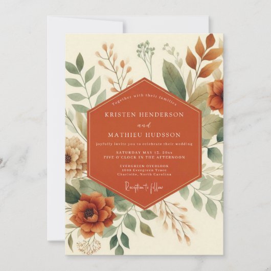 Terracotta Autumnal Foliage Wedding Kaart (Voorkant)