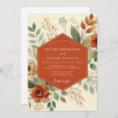 Terracotta Autumnal Foliage Wedding Kaart (Voorkant / Achterkant)