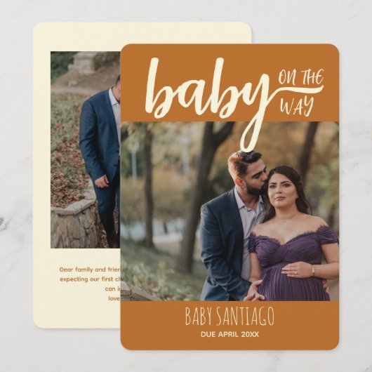 Terracotta Baby on Way Foto Zwangerschap Aankondiging (Voorkant / Achterkant)
