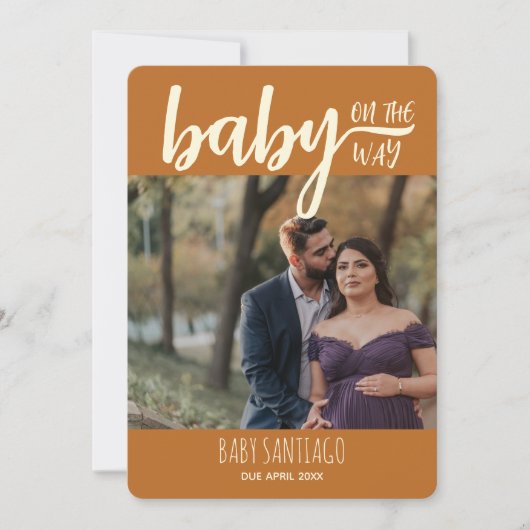 Terracotta Baby on Way Foto Zwangerschap Aankondiging (Voorkant)