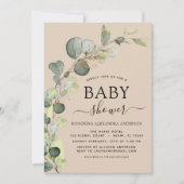 Terracotta Baby shower groen Eucalyptus Kaart (Voorkant)