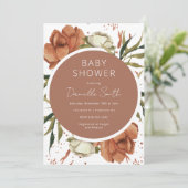 Terracotta Baby shower Invitation Boho Florals Kaart (Staand voorkant)
