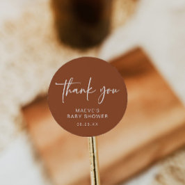 Terracotta Baby shower Ronde Sticker Modern Eenvou