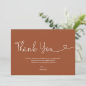 Terracotta babyshower script hart bedankkaart (Staand voorkant)