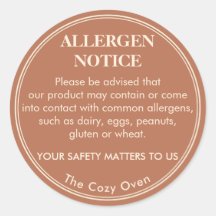 Terracotta Bakkerij Allergeen Waarschuwing Sticker