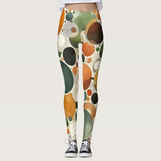 Terracotta Beige Aardkleuren Abstracte cirkels Leggings (Voorkant)