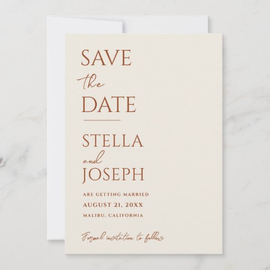 Terracotta Beige Boho Chic Aardse Moderne Bruiloft Save The Date (Voorkant)